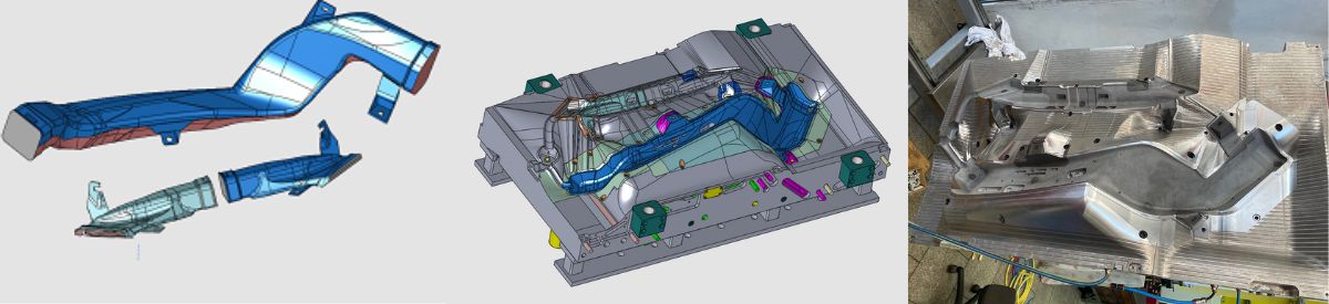 Ukázka z projektu vyfukovací formy na ti rzné díly zpracované v CAD/CAM Cimatron.